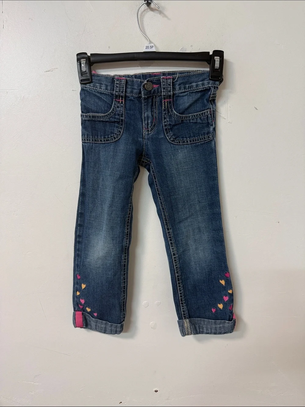 Gymboree Dark Blue Denim Pants with Pink & Yellow Heart Accents Y2K